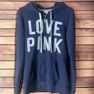 PINK Victoria's Secret Navy Blue Love Pink Zip Up Hoodie Jacket, Women's X-Small